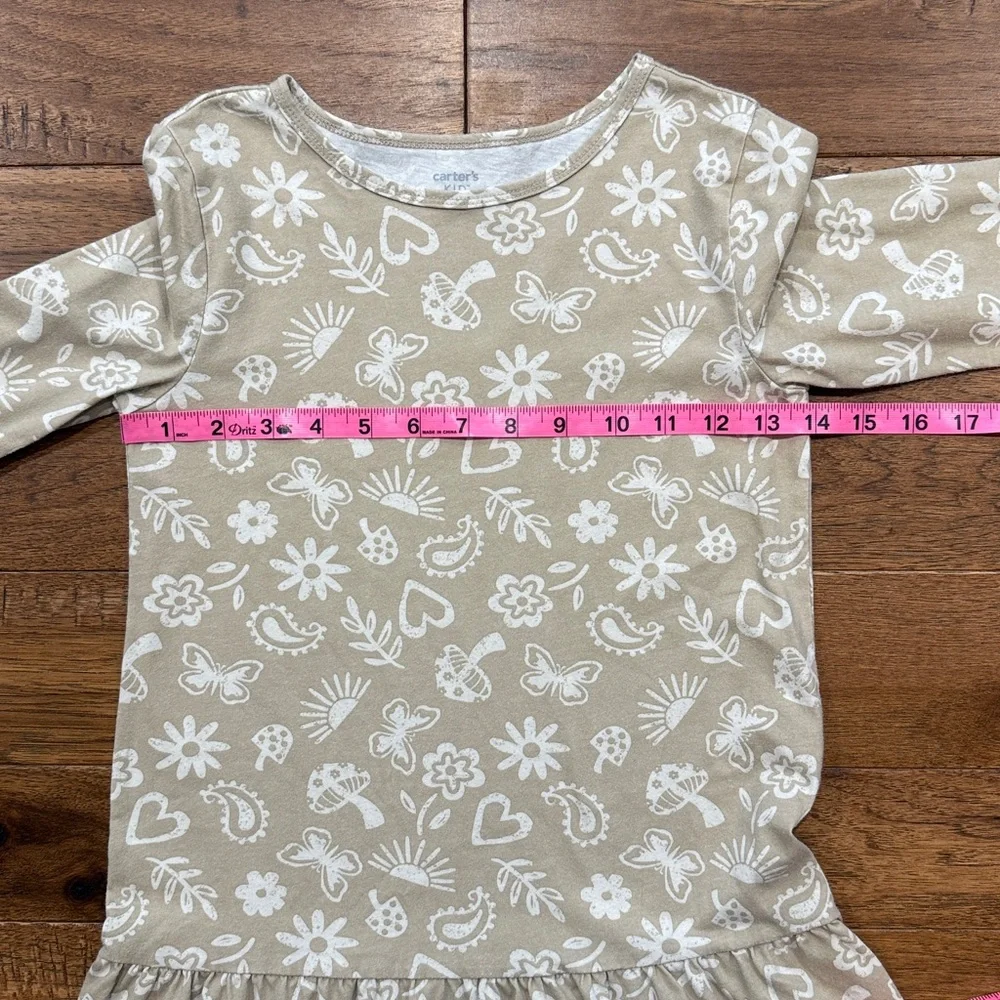 Carters Kids Boho Icon Print Ruffle Hem Long-Sleeve Dress - Size 10/10A